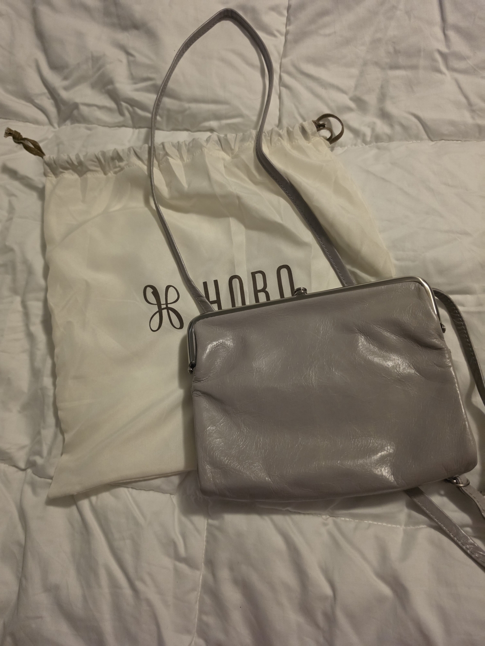 Hobo Soft Crinkle Leather Crossbody Bag in Light Gray